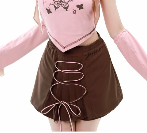 Dream Butterfly Pink Black Triangular Hem Summer Camisole Design Strap Slim Skirt - Jam Garden