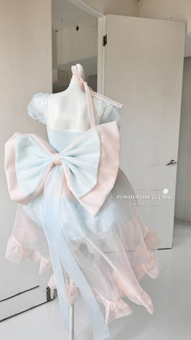 POSHEPOSE pink blue princess style new bow dress suit