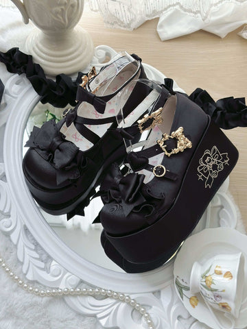 Platform-Soled Doll-Feel Satin Lolita Shoes