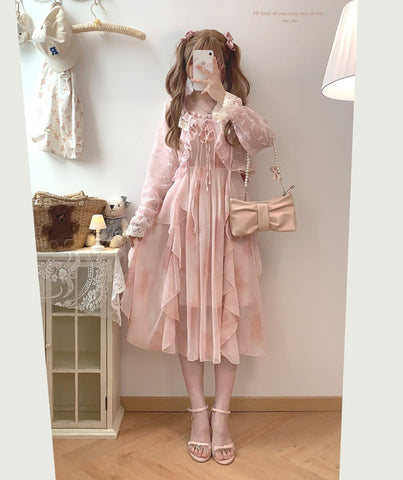 Sleepingdoll POSHEPOSE Pink Retro Chiffon Romantic Suspender Dress