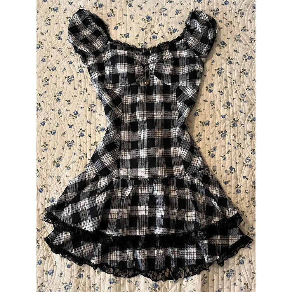 Original Black Plaid Dress Vintage