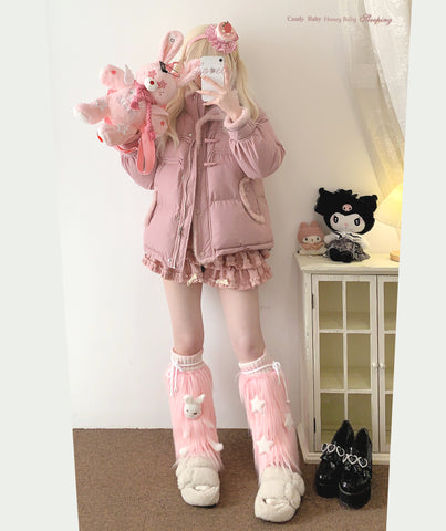 Girly Korean style pink cute plush cotton coat