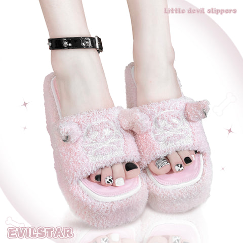 Little devil plush slippers for girls in summer y2k