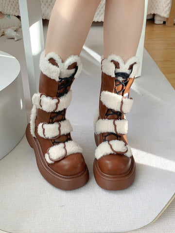 Lolita boots winter round toe sweet plush