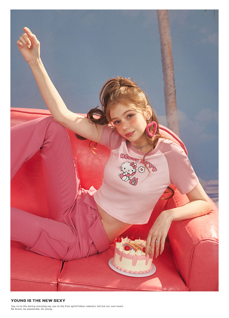 Hellokitty Pink and Black Short Sweet And Cute T-shirt - Jam Garden