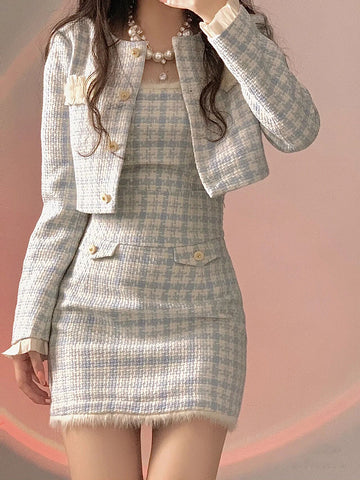 Chanel style suit for women 2024 new blue and white