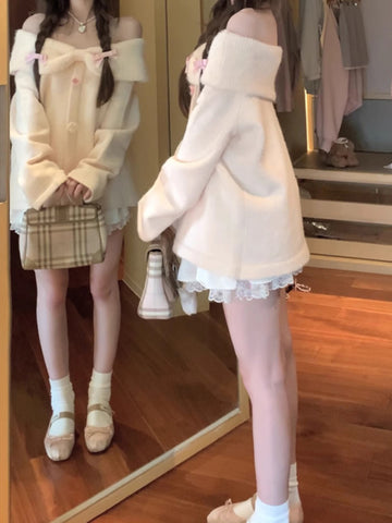 Women's pink bow sweater coat