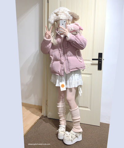 Girly Korean style pink cute plush cotton coat