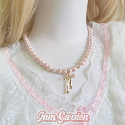 Miss berry₊⁺ Gentle Girl 18K Bowknot Pendant Pearl Necklace - Jam Garden