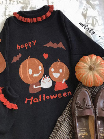 Halloween Japanese cute lace lantern sleeve sweater