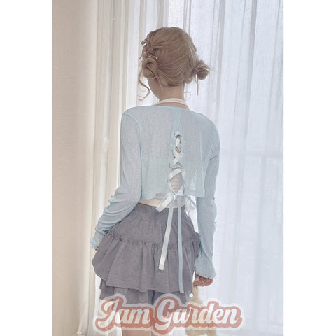 Girl Ballet Pure Desire Bow Knot Summer Knitted Hollow Short Coat Cardigan - Jam Garden