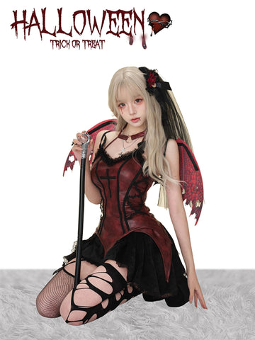 Vampire Night Bra + Bat Trumpet Sleeves + Bat Pumpkin Pants + Black Velvet Long Skirt