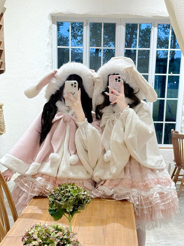 Fluffy rabbit cloak wool cute autumn and winter rabbit ear cloak