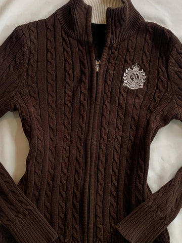 Original Brown Stand Collar Knit Cardigan Jacket