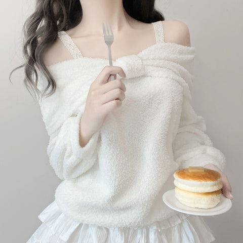 Loose Japanese Sweet Bowknot One Shoulder Sweater