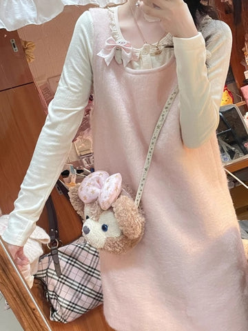 Pink woolen suspender dress suit