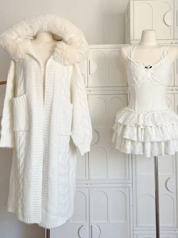 Creamy White Long Cardigan Sweater Set