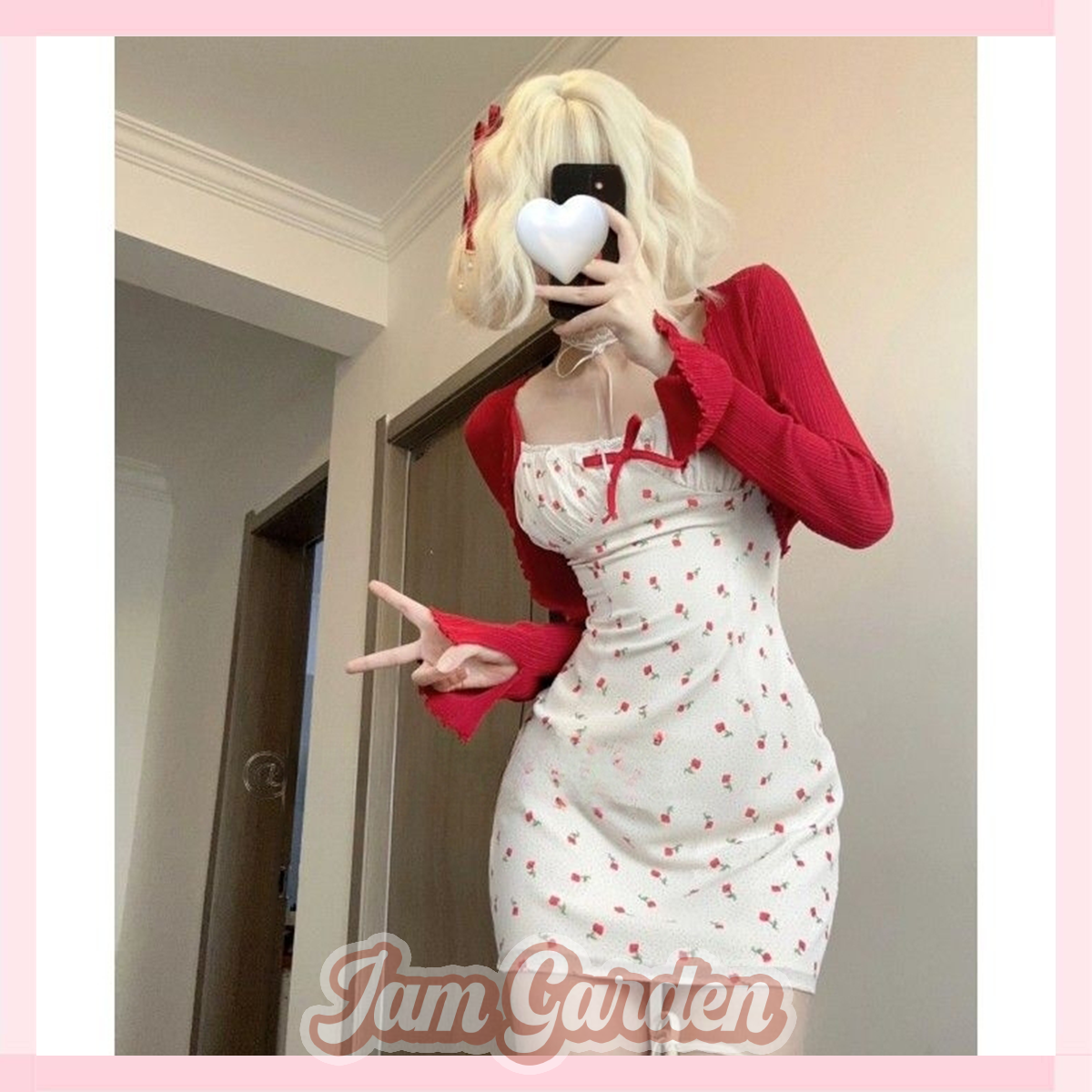 Pure Desire Style Hot Girl Floral Dress Lace Splicing Suspender Skirt Cardigan Fashion Niche Suit Skirt - Jam Garden