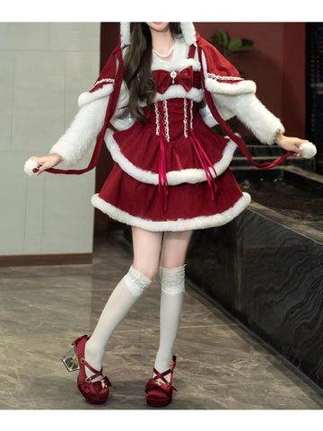 Red Lolita dog short waist jsk suit