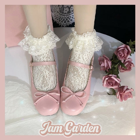 Little Sweetheart Bowknot Buckle With Round Toe Chunky Heel Mary Jane Shoes - Jam Garden