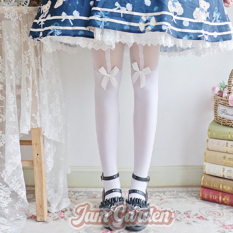 Japanese Lolita Cute Bowknot Soft Girl White Stockings - Jam Garden
