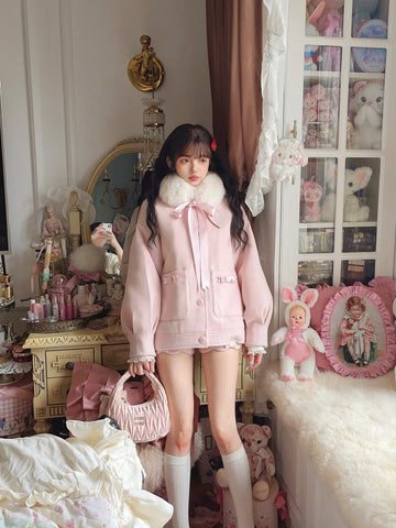 Bobon21 Sweetheart Sauce Large Fur Collar Coat