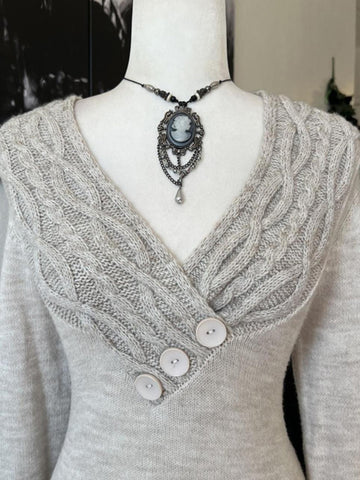 Original Grey Cable Knit V-Neck Sweater