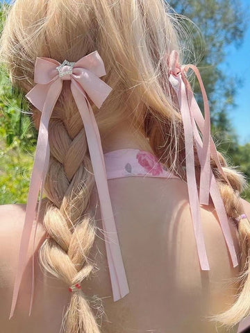 Ballet Style French Girl Hair Clip Bow Ribbon Streamer Star Flashing Diamond Braided Hair Duckbill Clip - Jam Garden