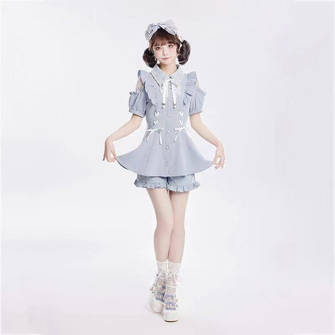 Alice's Japanese Girls' Lace Suit Temperament Personality Short Skirt + Shorts Two-Piece Set - Jam Garden