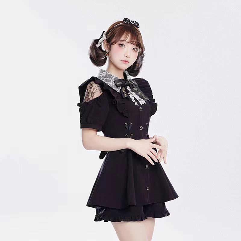 Alice's Japanese Girls' Lace Suit Temperament Personality Short Skirt + Shorts Two-Piece Set - Jam Garden