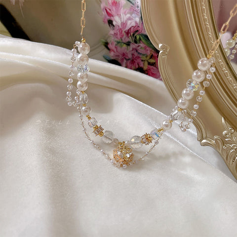 Pearl Double Layer Necklace Women's Heart Zircon Clavicle Chain Women's Light Luxury Short Necklace