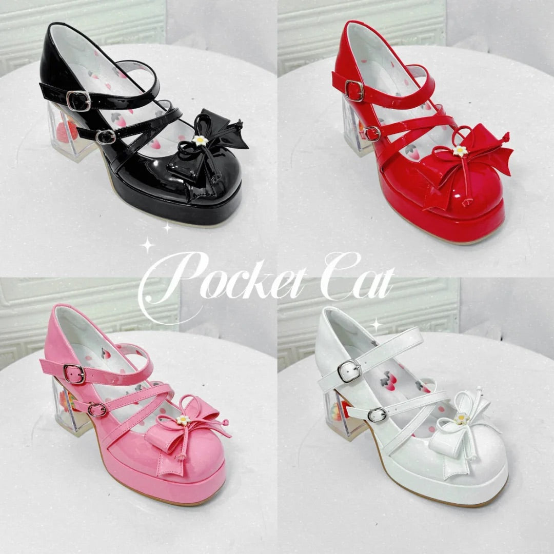 Thick-soled strawberry hollow Lolita shoes