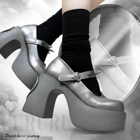 y2k subculture punk mirror thick-soled Mary Jane shoes