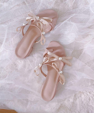 Ballet Style Bowknot Pearl Strap Sandals New Sweet Flat Sandals And Slippers Summer - Jam Garden