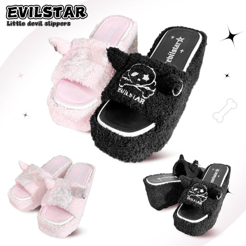 Little devil plush slippers for girls in summer y2k