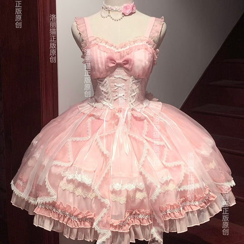 Pink bow vintage princess dress lolita
