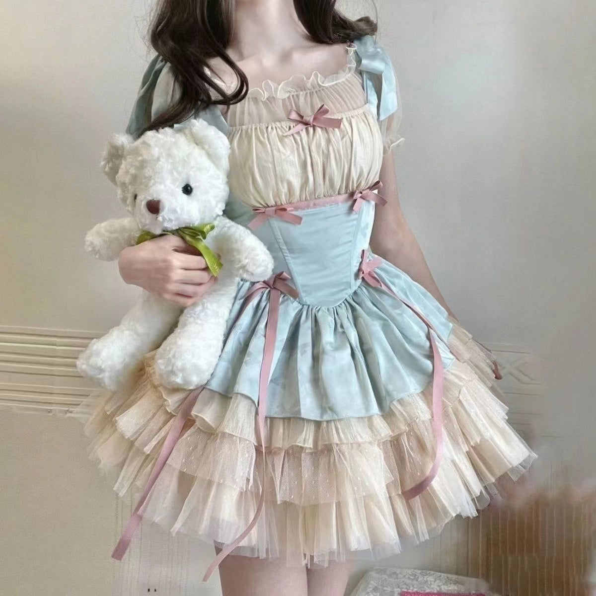 Small ribbon lolita ballet style suspender dress cake dress princess dress