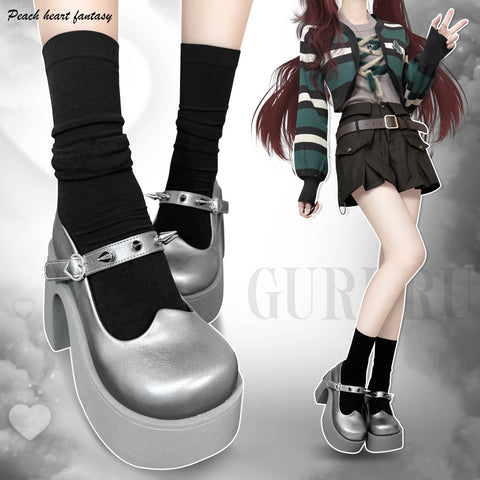 y2k subculture punk mirror thick-soled Mary Jane shoes