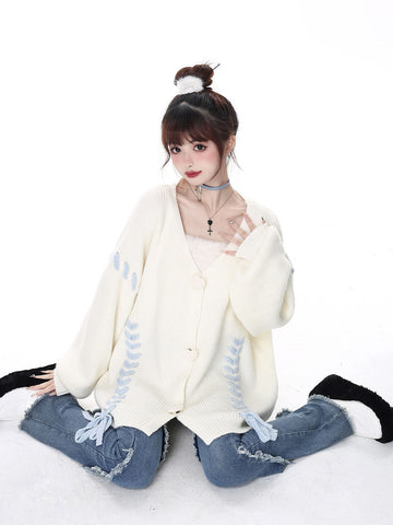 Korean Version Of The Stars Wear Rope Tassel Sweater Cardigan Niche Lazy All-Match Knitted Jacket - Jam Garden