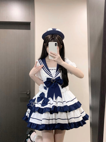 Summer navy style dark blue youth dress