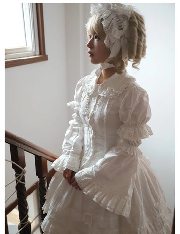 Vintage pure cotton lace cape with sleeves and shirt Lolita suit
