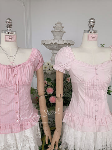 Doll sweet girl/Summer pink sweet girly one-shoulder shirt top