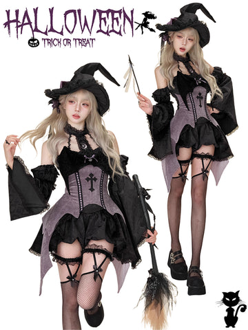 Pumpkin Pants + Bat Trumpet Sleeves + Purple Bat Corset