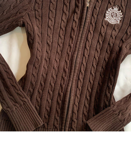 Original Brown Stand Collar Knit Cardigan Jacket