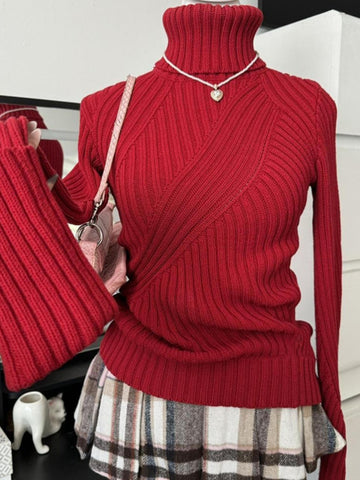 Original red turtleneck knitted bottoming shirt