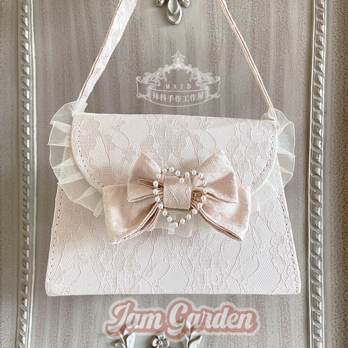 Original Handmade Lolita Lace Handbag Bowknot Pearl Messenger Bag Envelope Bag - Jam Garden