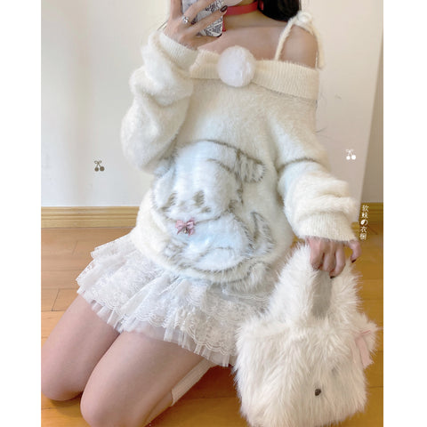 One-shoulder pure desire girl autumn new sweater