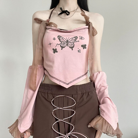 Dream Butterfly Pink Black Triangular Hem Summer Camisole Design Strap Slim Skirt - Jam Garden