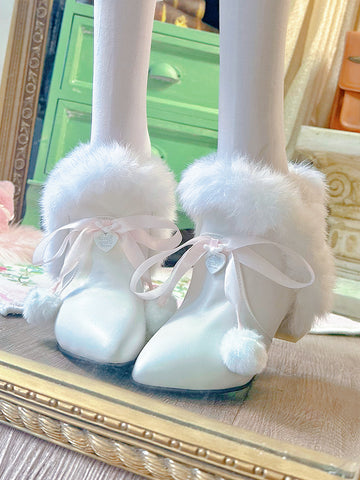 Princess style fur short boots for women 2024