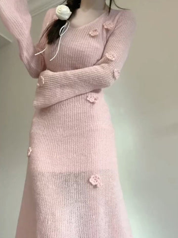 Pink sweater knit dress